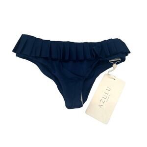 Azulu Venus Navy Pleated Goddess Bikini Bottom XS NWT Colombia Luxe